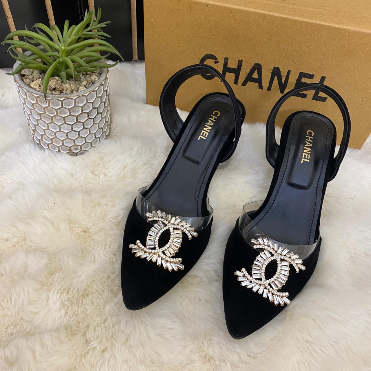 CC Black Velvet Sling Back Pump