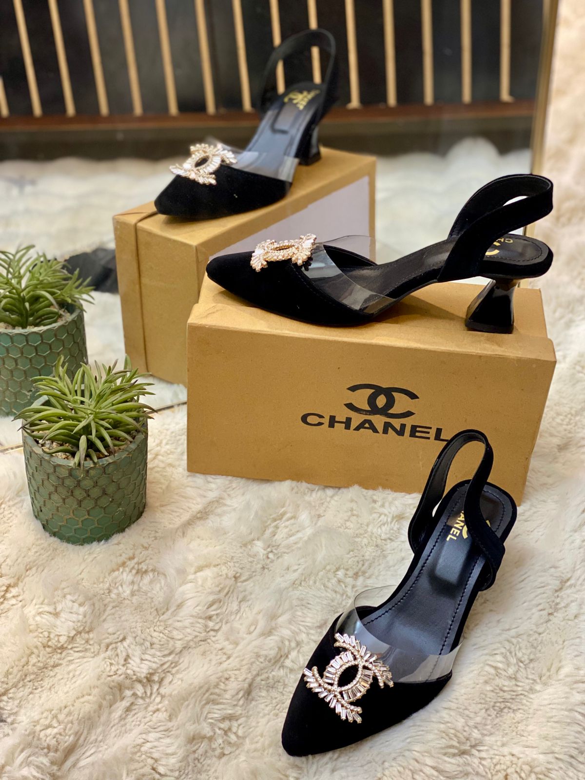 CC Black Velvet Sling Back Pump