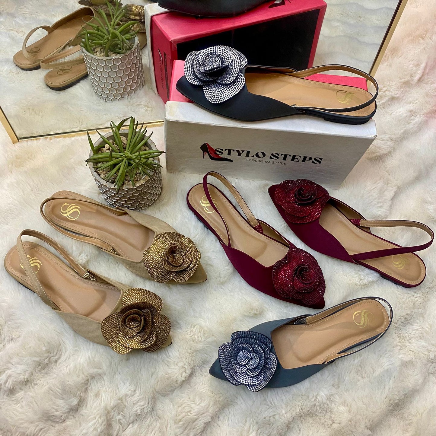 Rhinestone Rose Mules