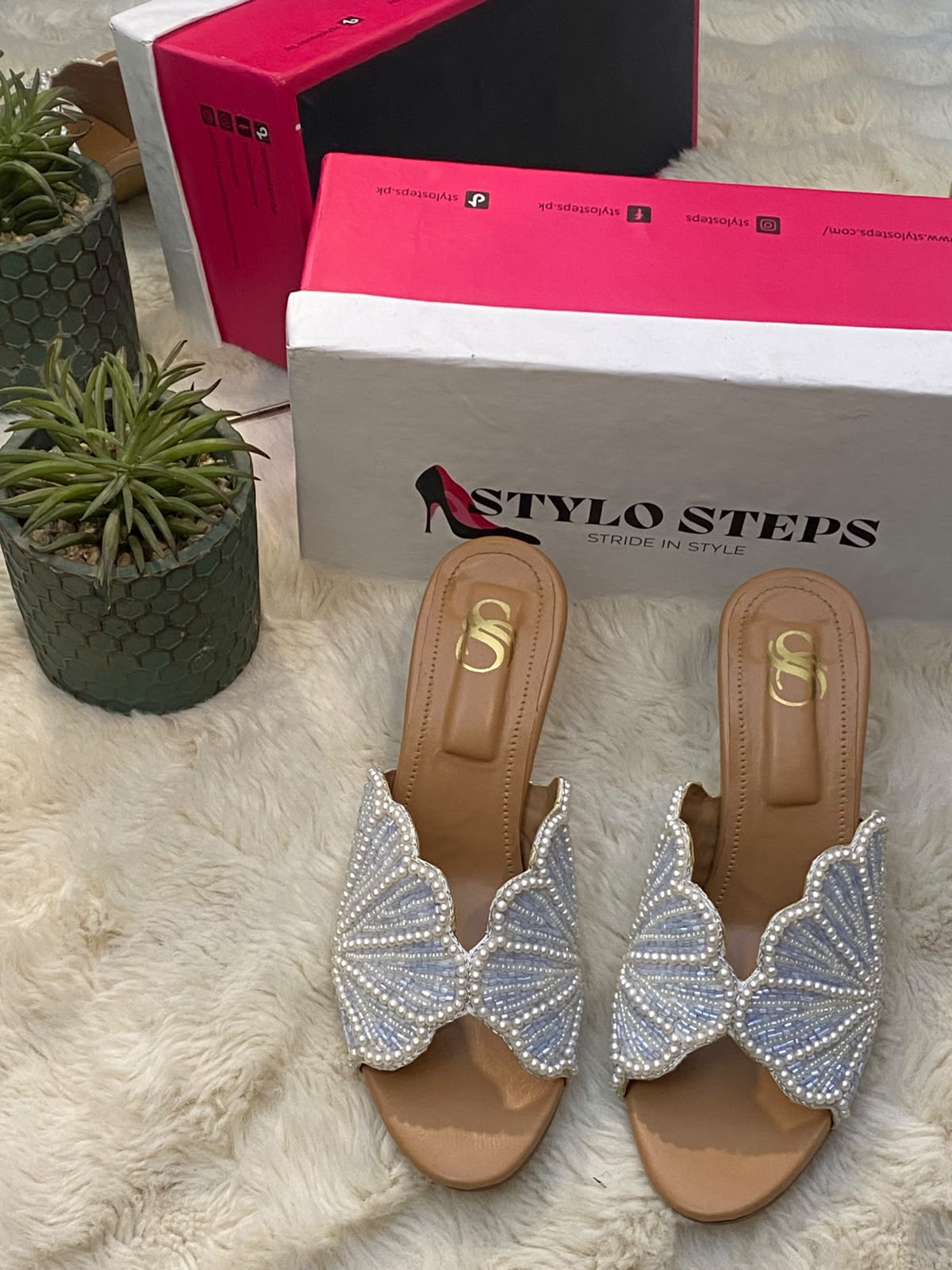 Pearl Sensation Embellished Mule Heels