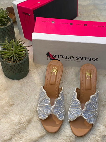 Pearl Sensation Embellished Mule Heels