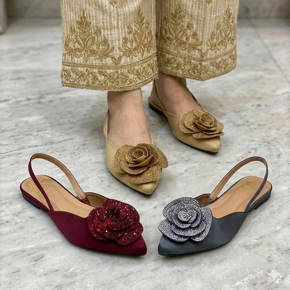 Rhinestone Rose Mules