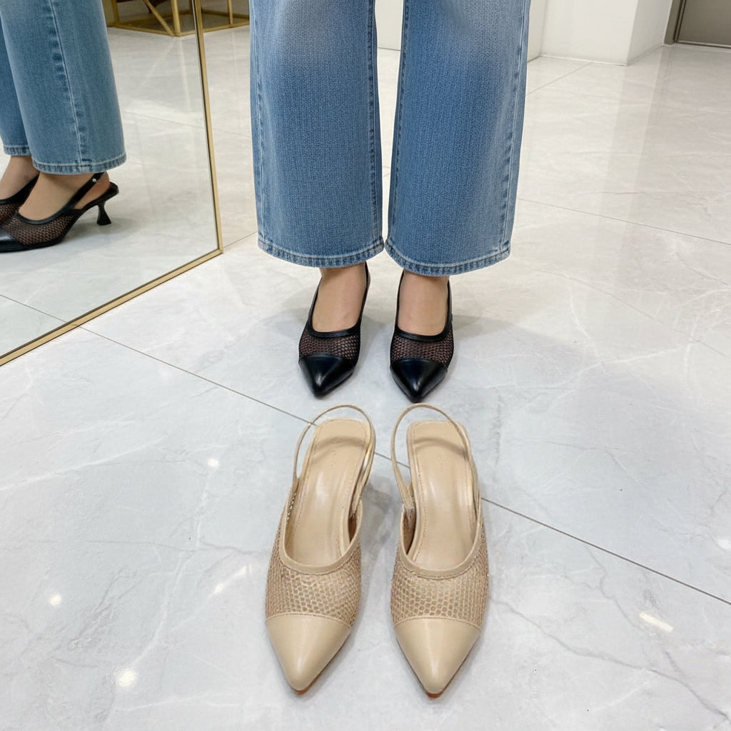 Net Pointed SlingBack Heels