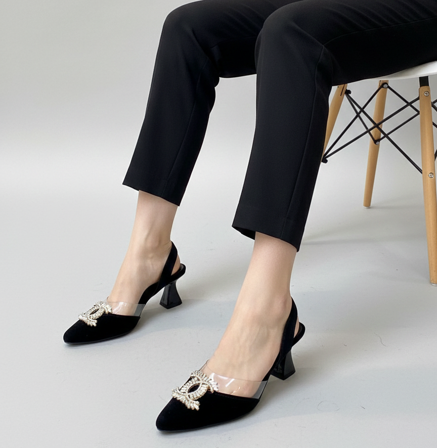 CC Black Velvet Sling Back Pump