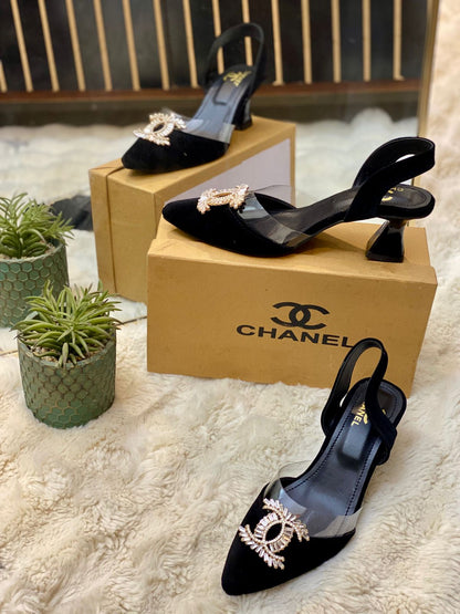 CC Black Velvet Sling Back Pump