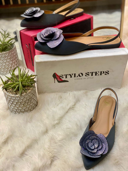 Rhinestone Rose Mules