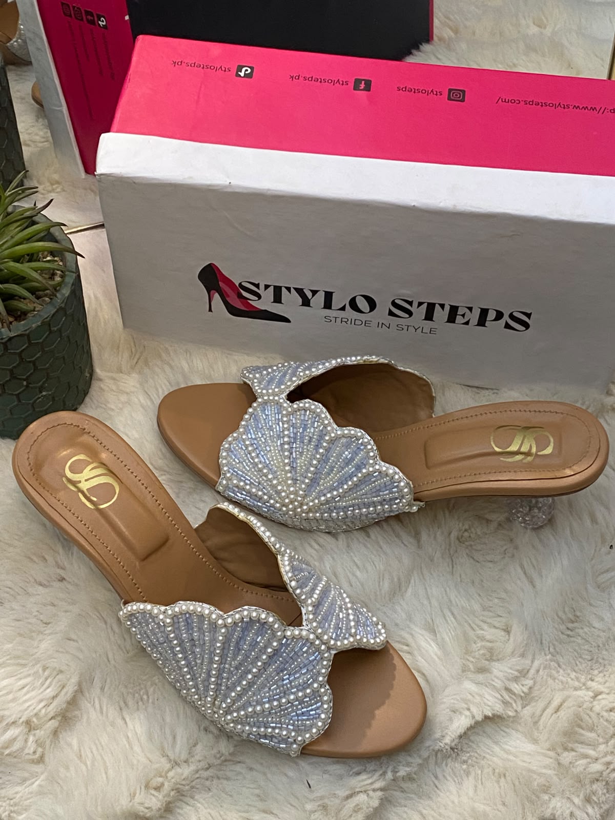 Pearl Sensation Embellished Mule Heels