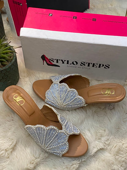 Pearl Sensation Embellished Mule Heels