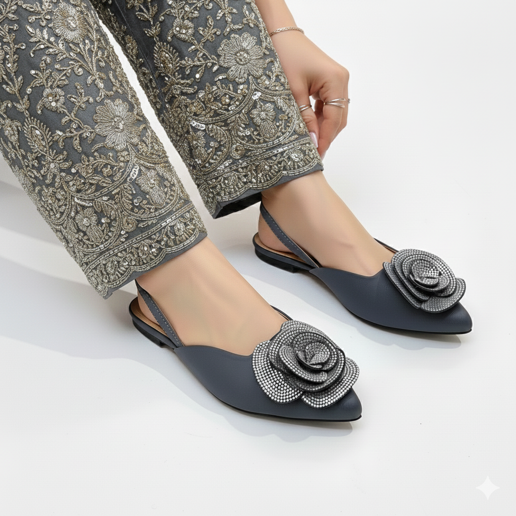 Rhinestone Rose Mules