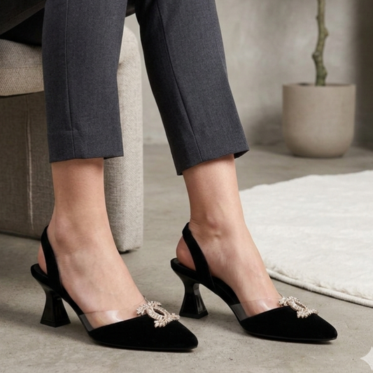 CC Black Velvet Sling Back Pump