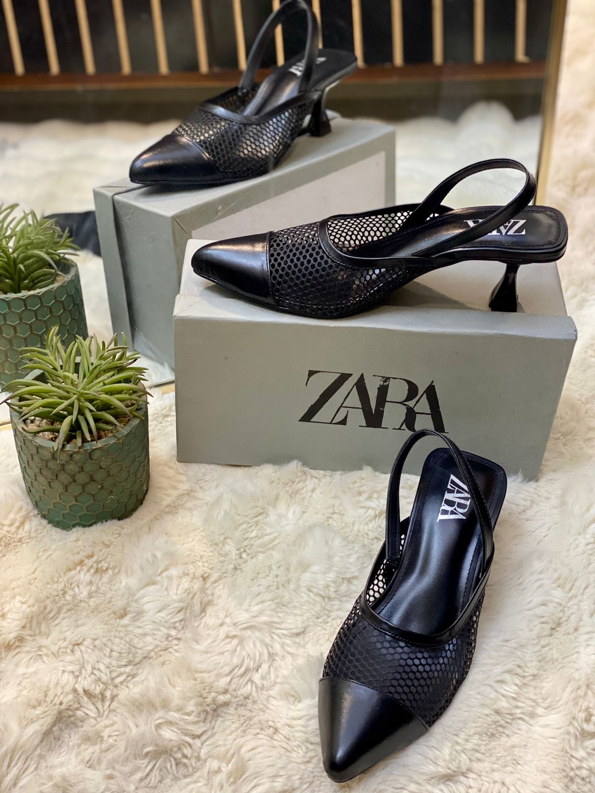 Net Pointed SlingBack Heels