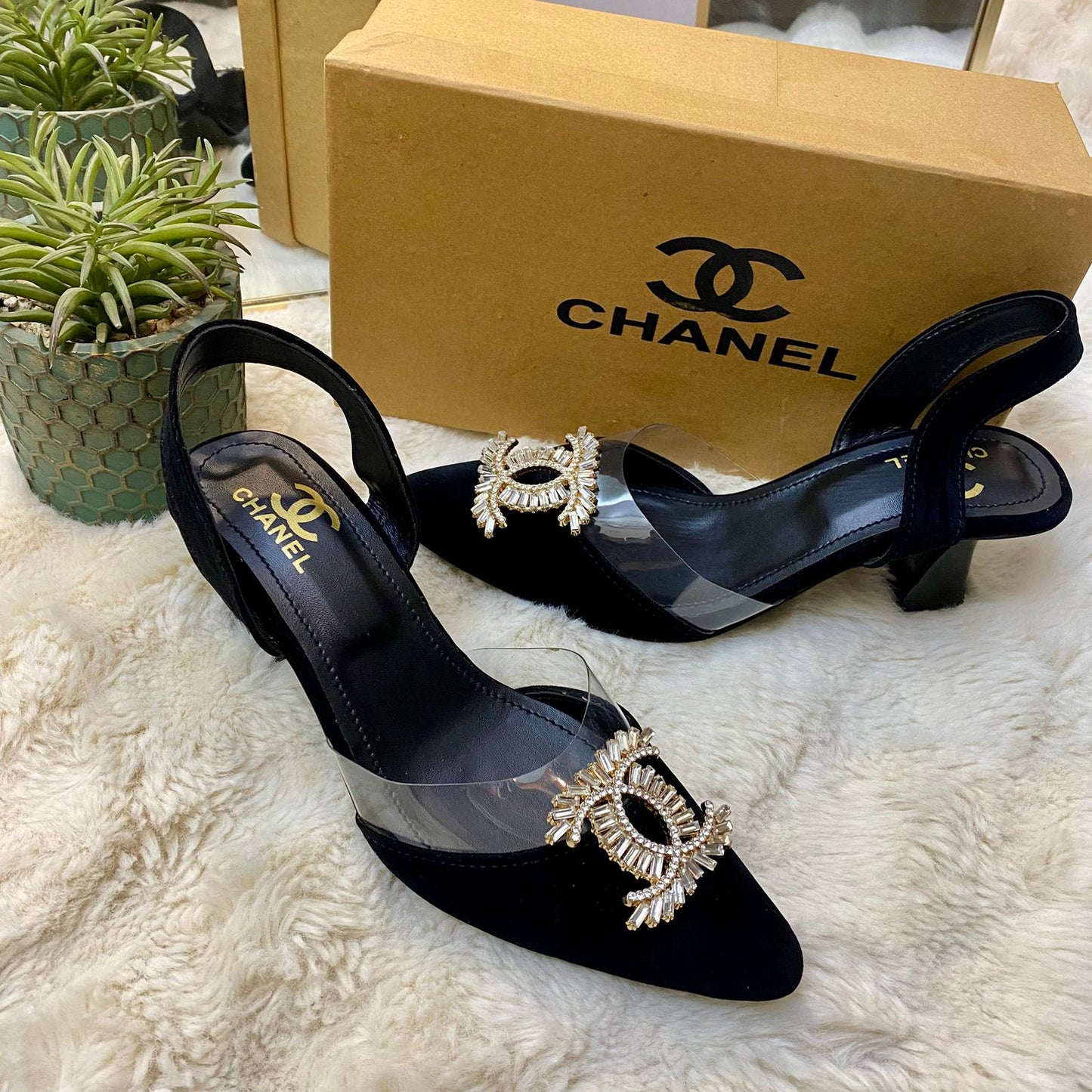 CC Black Velvet Sling Back Pump