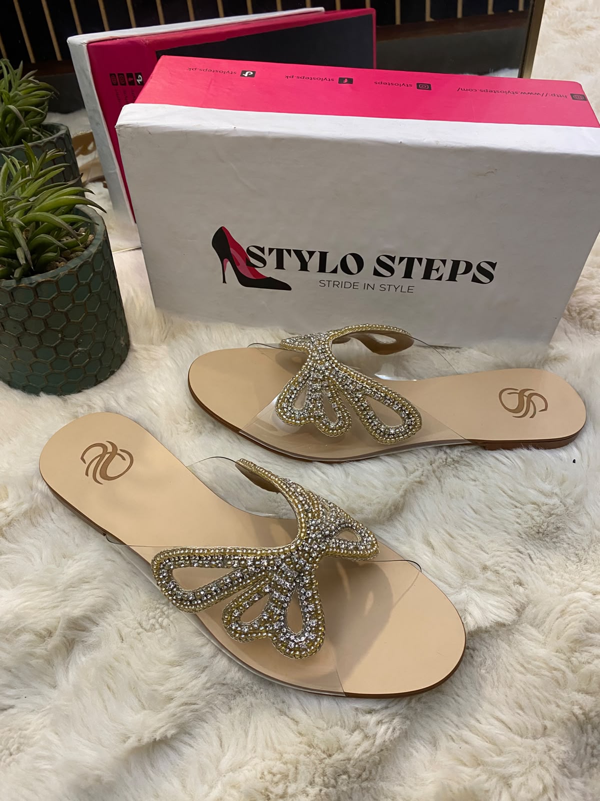 MADAME Bibi Crystal Butterfly Clear Flats