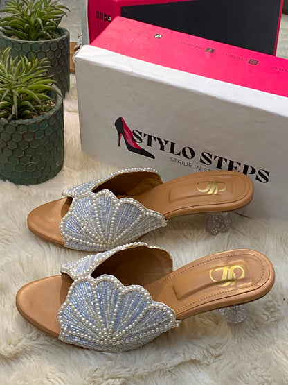 Pearl Sensation Embellished Mule Heels
