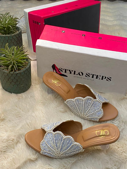 Pearl Sensation Embellished Mule Heels