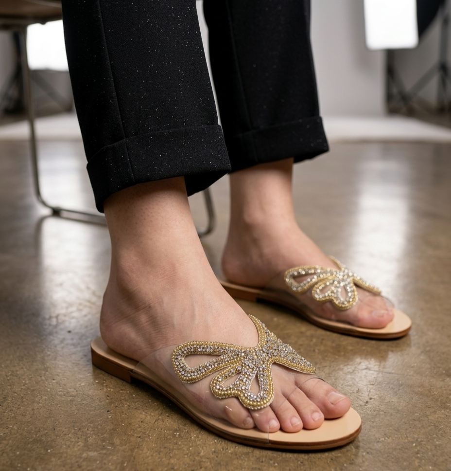 MADAME Bibi Crystal Butterfly Clear Flats