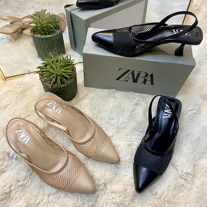 Net Pointed SlingBack Heels