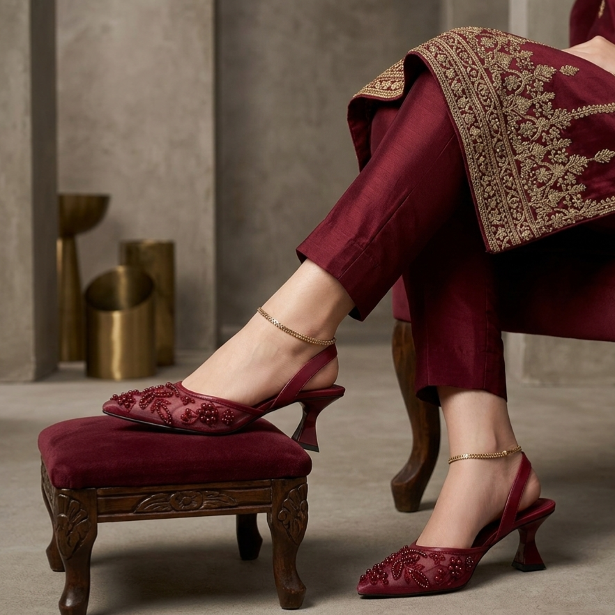 Wine Blossom Charm Heels