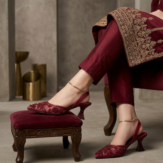 Wine Blossom Charm Heels