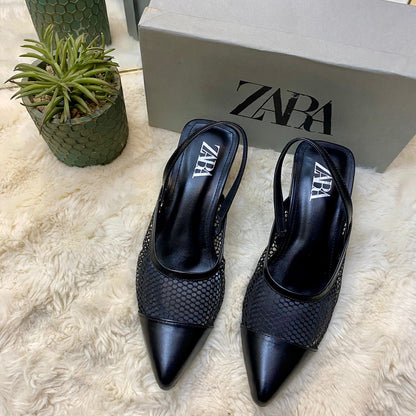 Net Pointed SlingBack Heels