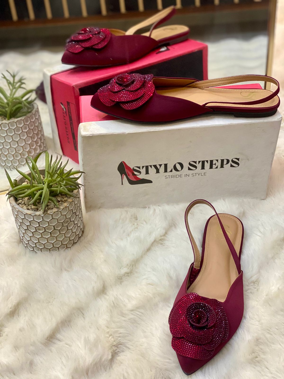 Rhinestone Rose Mules