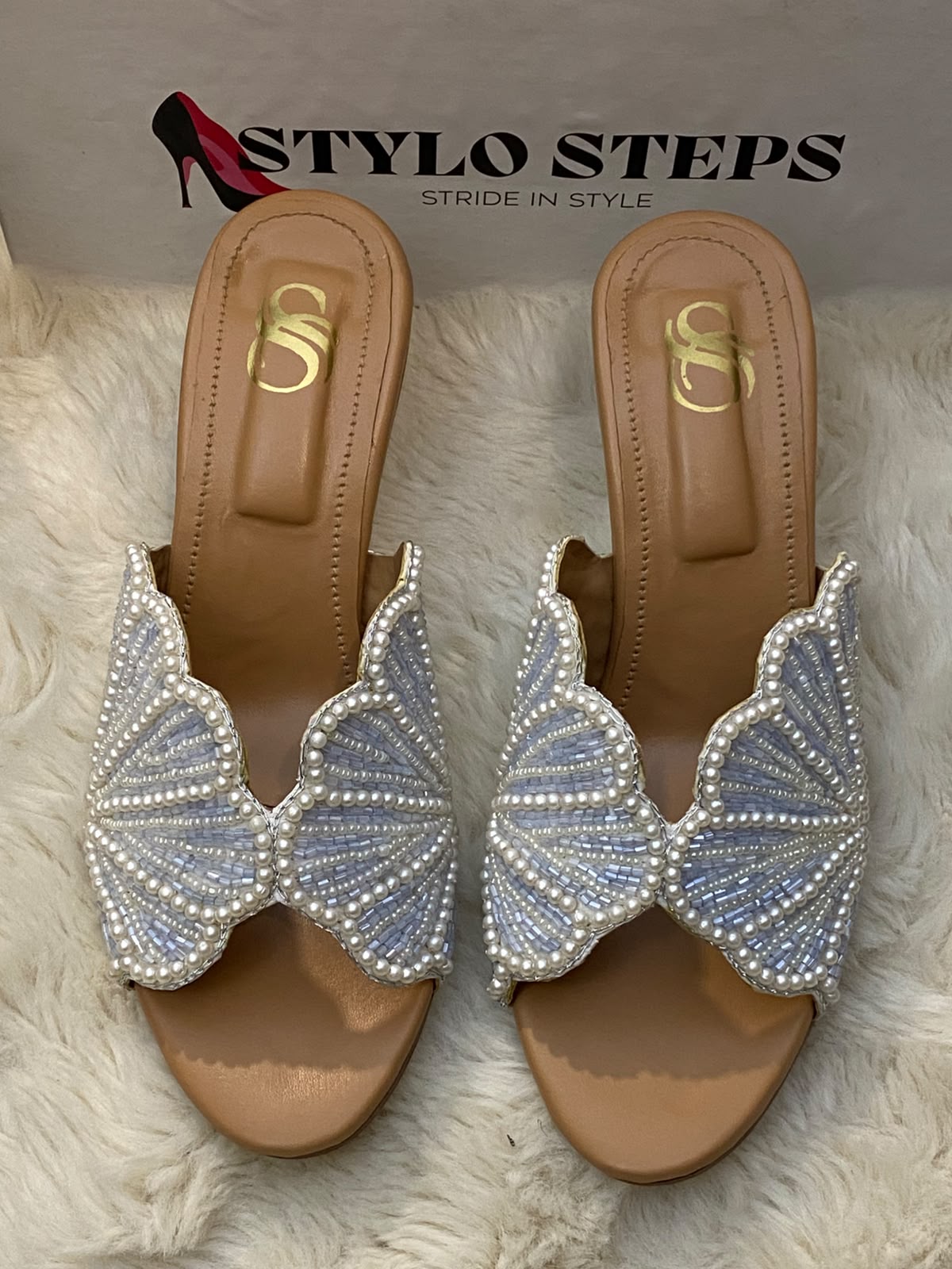 Pearl Sensation Embellished Mule Heels