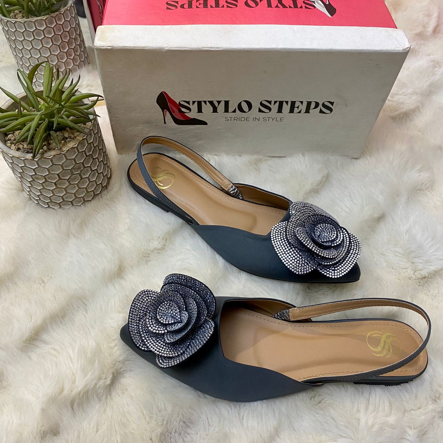 Rhinestone Rose Mules