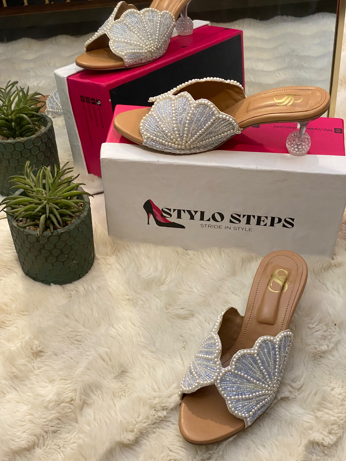 Pearl Sensation Embellished Mule Heels