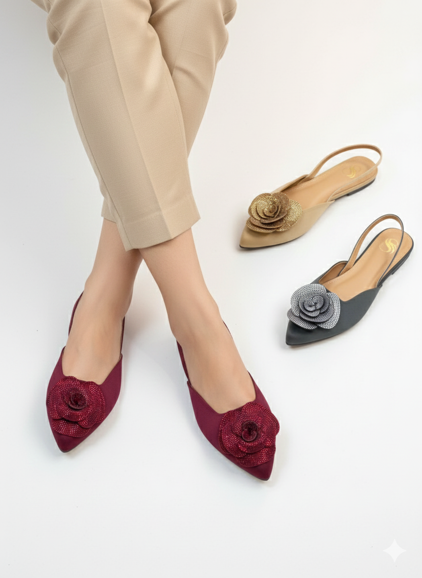 Rhinestone Rose Mules