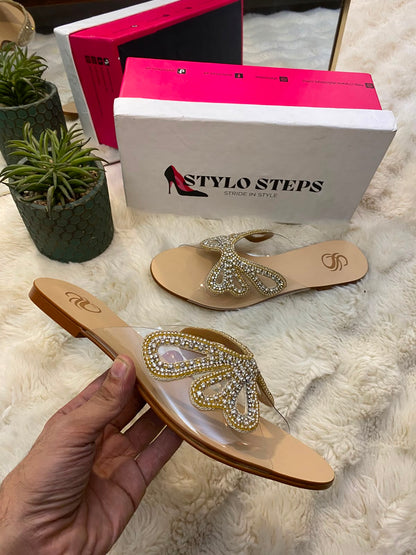 MADAME Bibi Crystal Butterfly Clear Flats