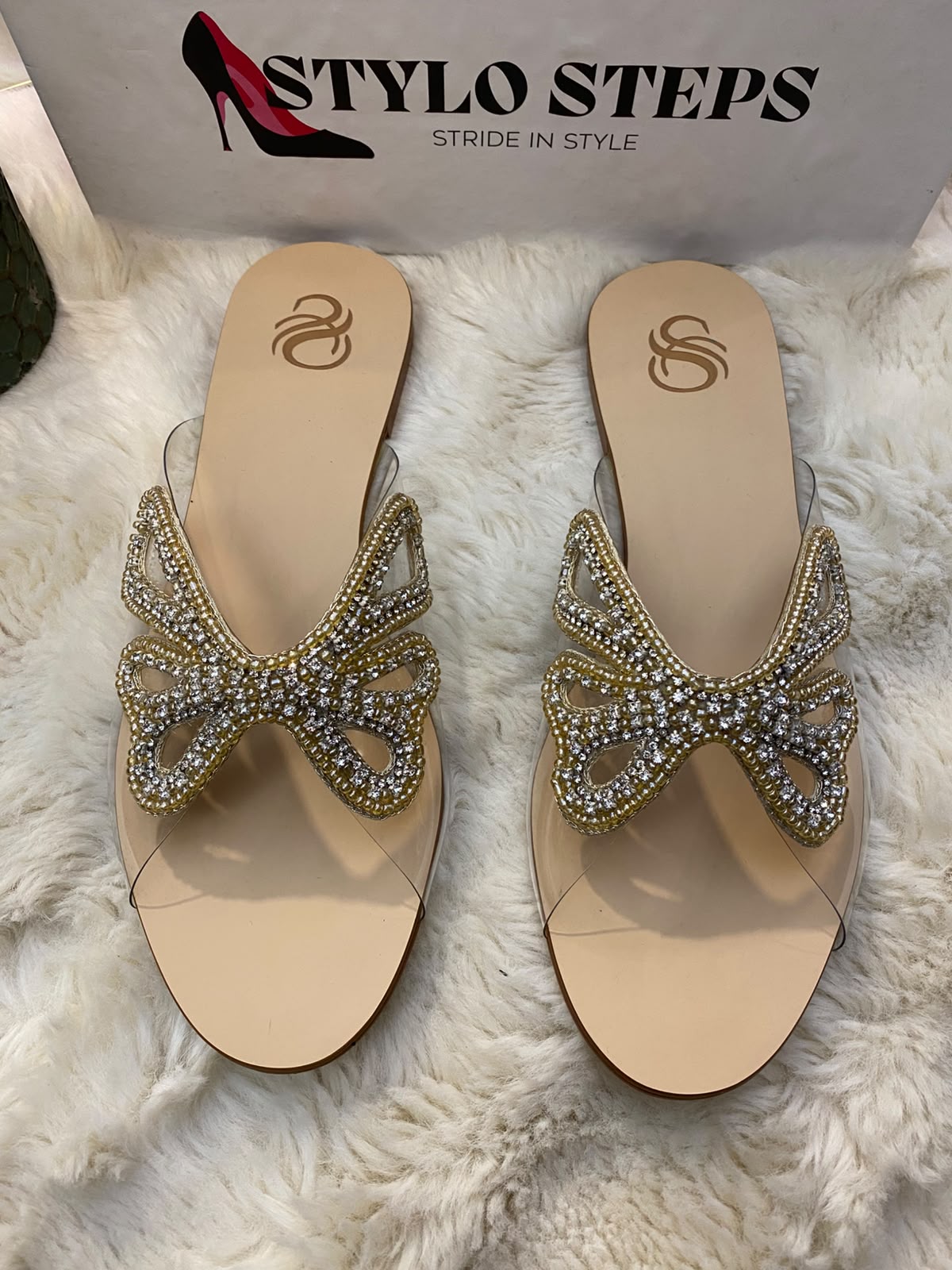 MADAME Bibi Crystal Butterfly Clear Flats