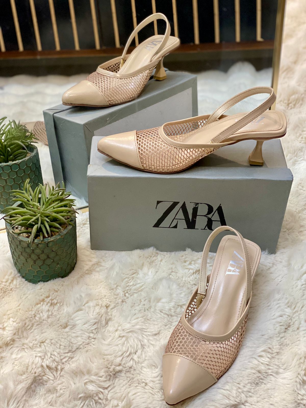 Net Pointed SlingBack Heels