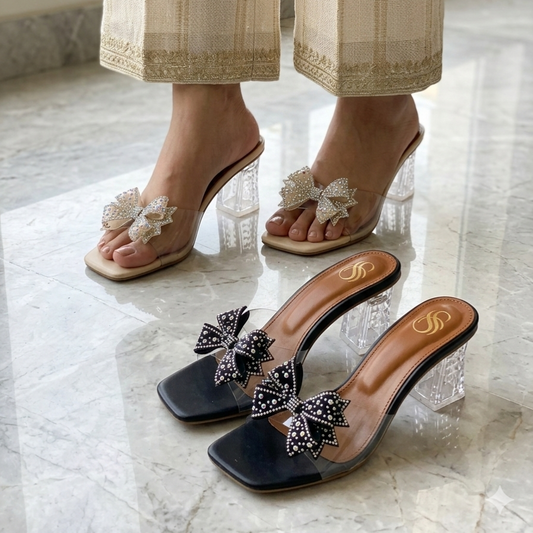 Crystal Bow Charm Heel