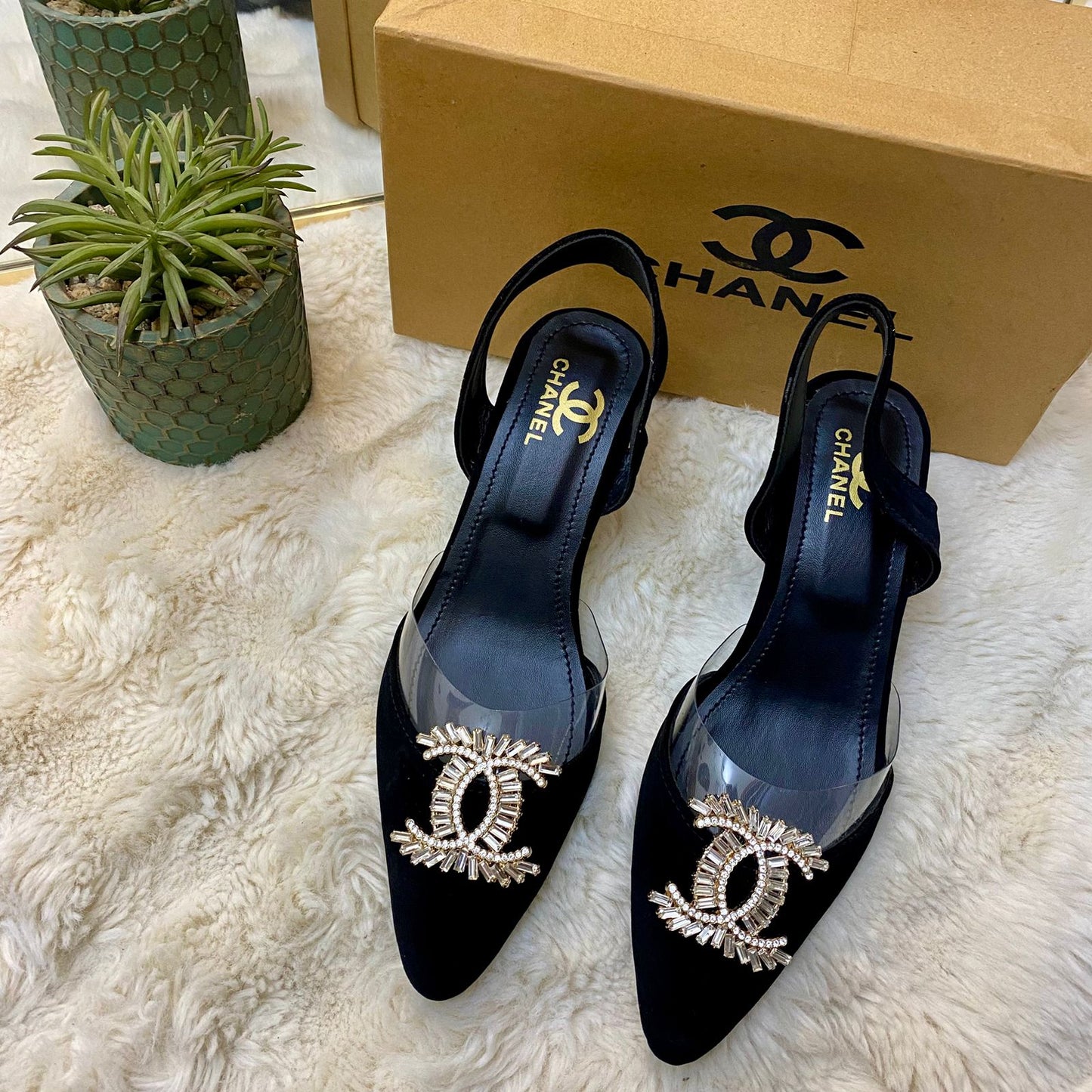 CC Black Velvet Sling Back Pump