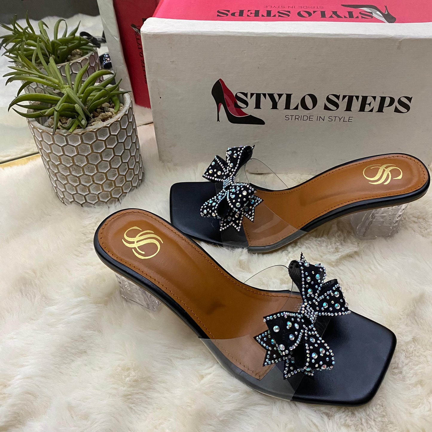 Crystal Bow Charm Heel