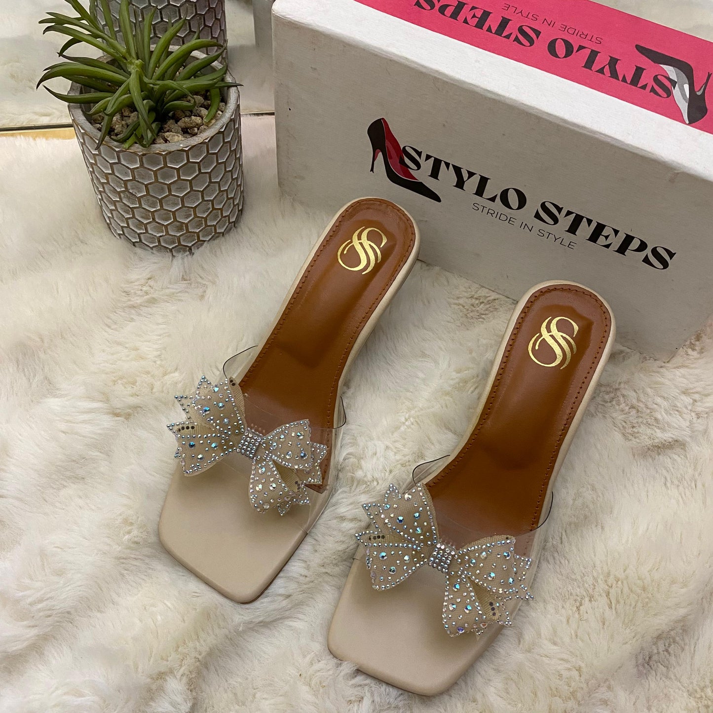 Crystal Bow Charm Heel